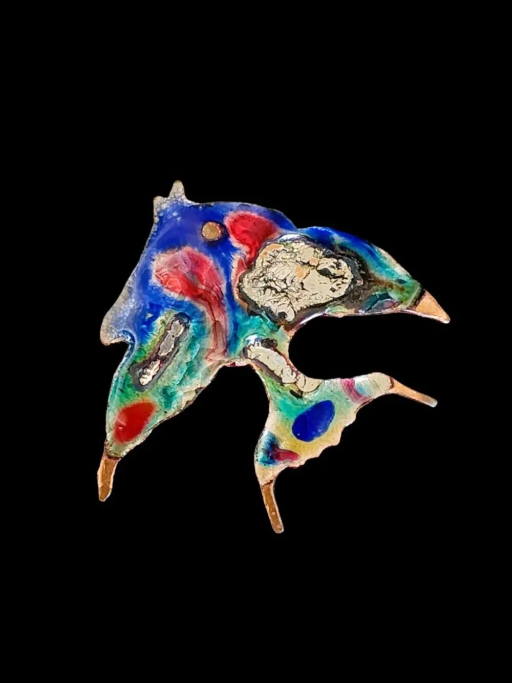 VTG 1980s Mid Century Style Enamel on Copper Fish Brooch Pin 1.75